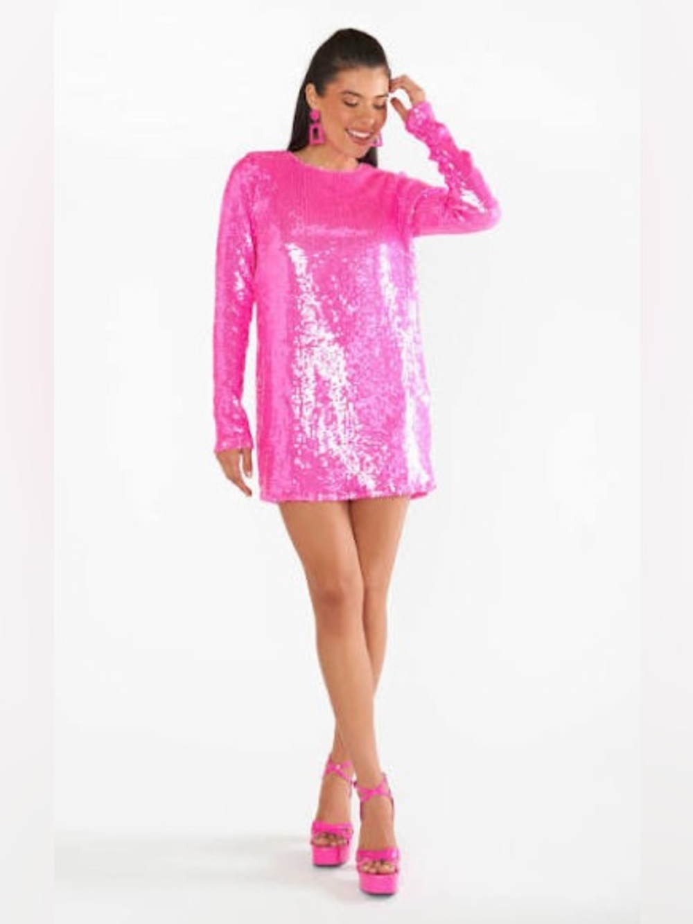 NWT Show Me Your Mumu Maddison Mini Dress in Bright Pink Sequins size XS - Picture 6 of 13